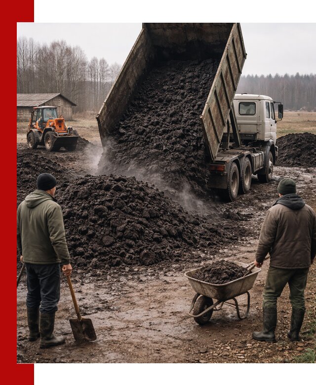 Доставка низинного торфа с разгрузкой и доставкой в Устях-Куте