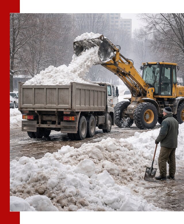 Вывоз снега грузовой техникой в Устях-Куте оперативно и чисто