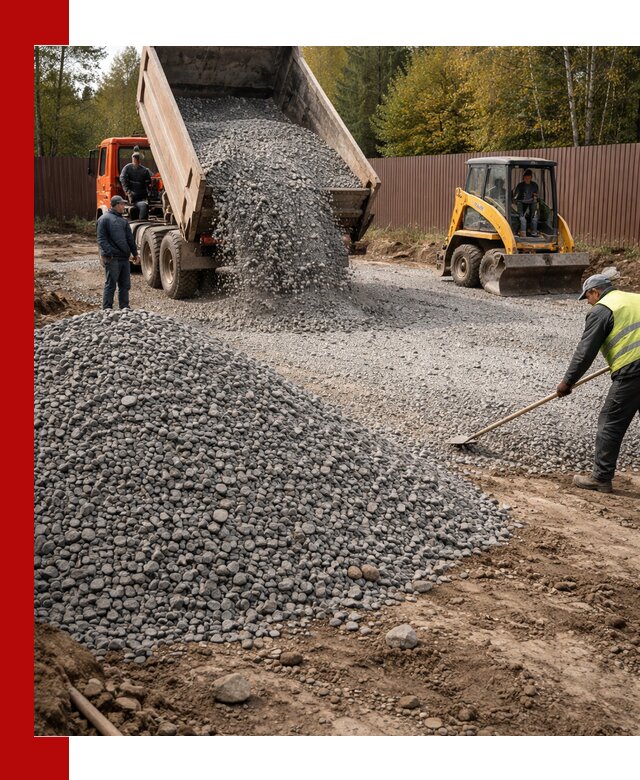 Отсыпка участка щебнем с доставкой и уплотнением в Устях-Куте