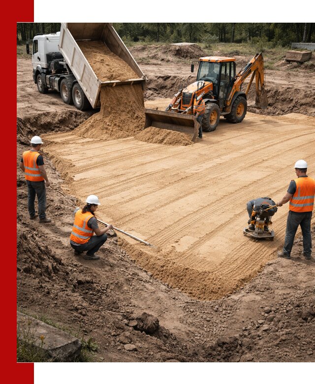 Устройство песчаной подушки для фундаментов и дорог в Устях-Куте